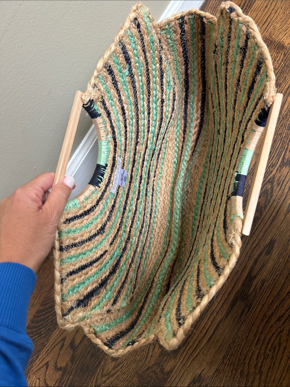 Shiraleah Straw Semi-Circle Clutch with Navy and Mint Stripes - Picture 3 of 4